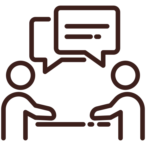 Illustration of two people talking, representing communication and interaction